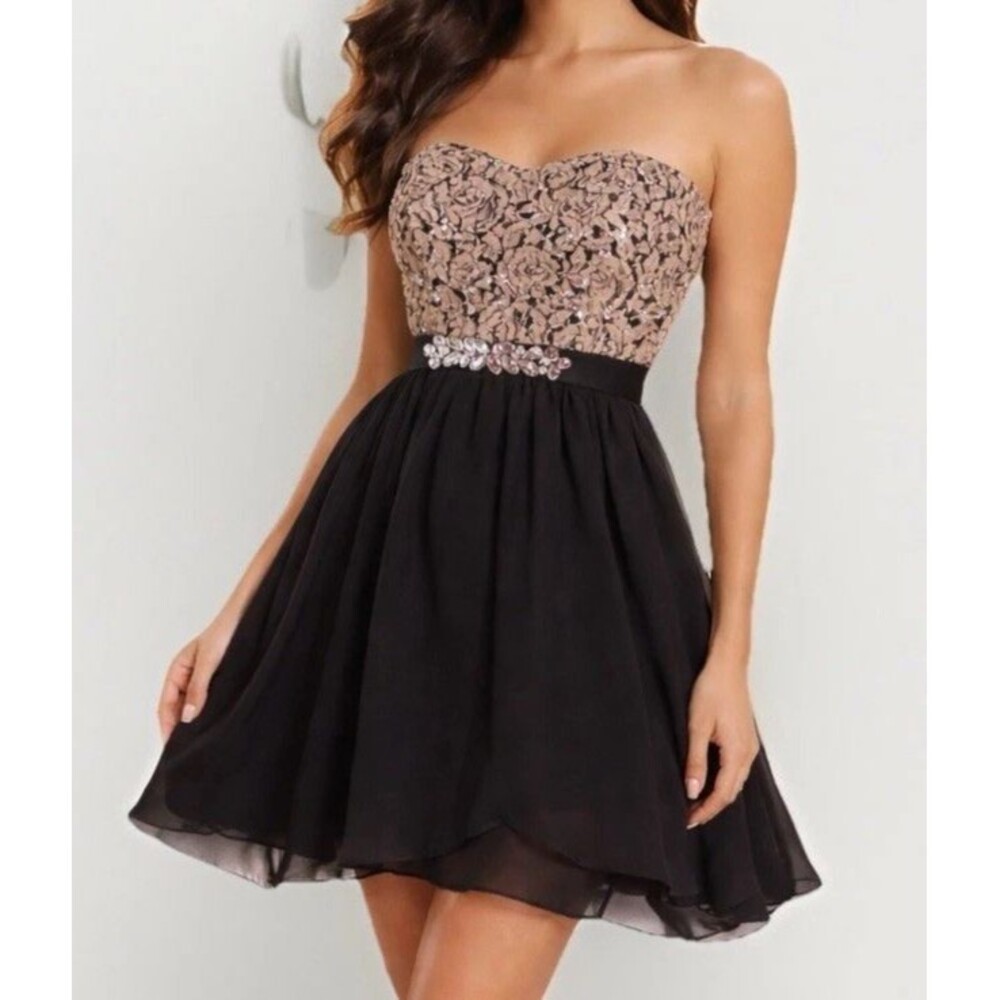 BCX Womens Strapless Sequin Homecoming Dress Black Nude Size 1